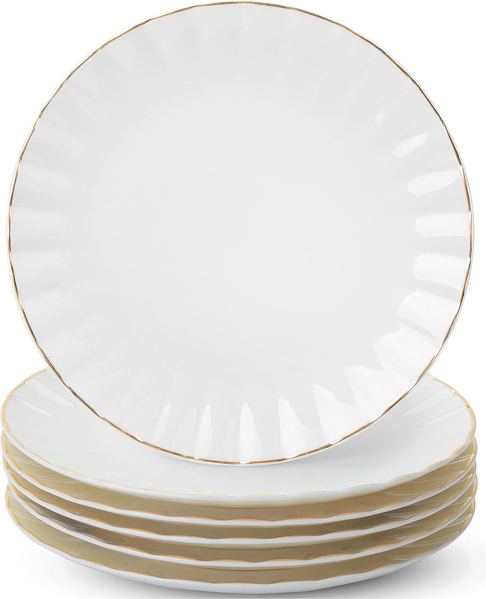 BTaT- Gold Rim Porcelain Dessert Plates, 8", 6 Pack, Christmas