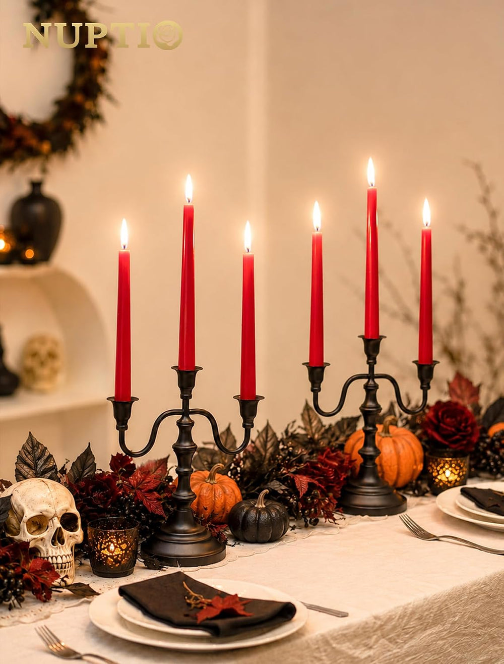 NUPTIO Candelabra Black Candle Holders: Vintage Candlestick Holder 3 Arm