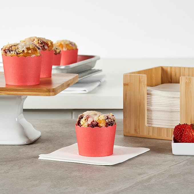 Panificio 3 Ounce Cupcake Wrappers, 200 Scalloped Baking Cups - Oven-Ready, Greaseproof, Red Paper Cupcake Liners, Disposable, For Birthdays, Baby Showers, Or Weddings - Restaurantware (200 Pack)