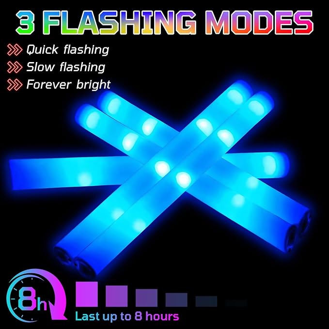 Foam Glow Sticks Bulk, 30 PCS Blue Light Up Foam Sticks 3 Modes, Glow Party Supplies for Wedding,Raves, Carnival, Concert, 4th of July, Halloween, Christmas, New Year