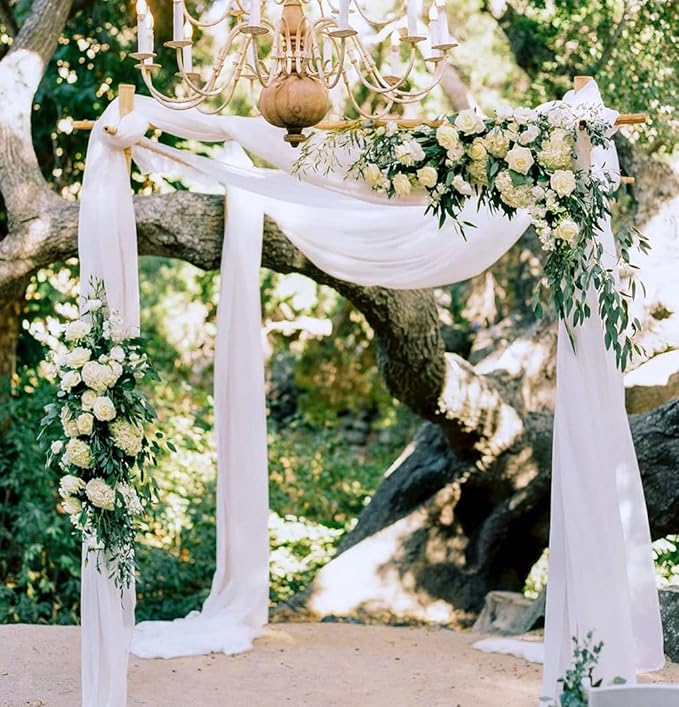 White Wedding Arch Draping Fabric 20Ft Long Chiffon Fabric Drapes 2 Panels White Chiffon Drapes for Romantic Wedding Ceremony Reception Swag Chiffon Fabric Drape for Party Ceremony Arch Stage
