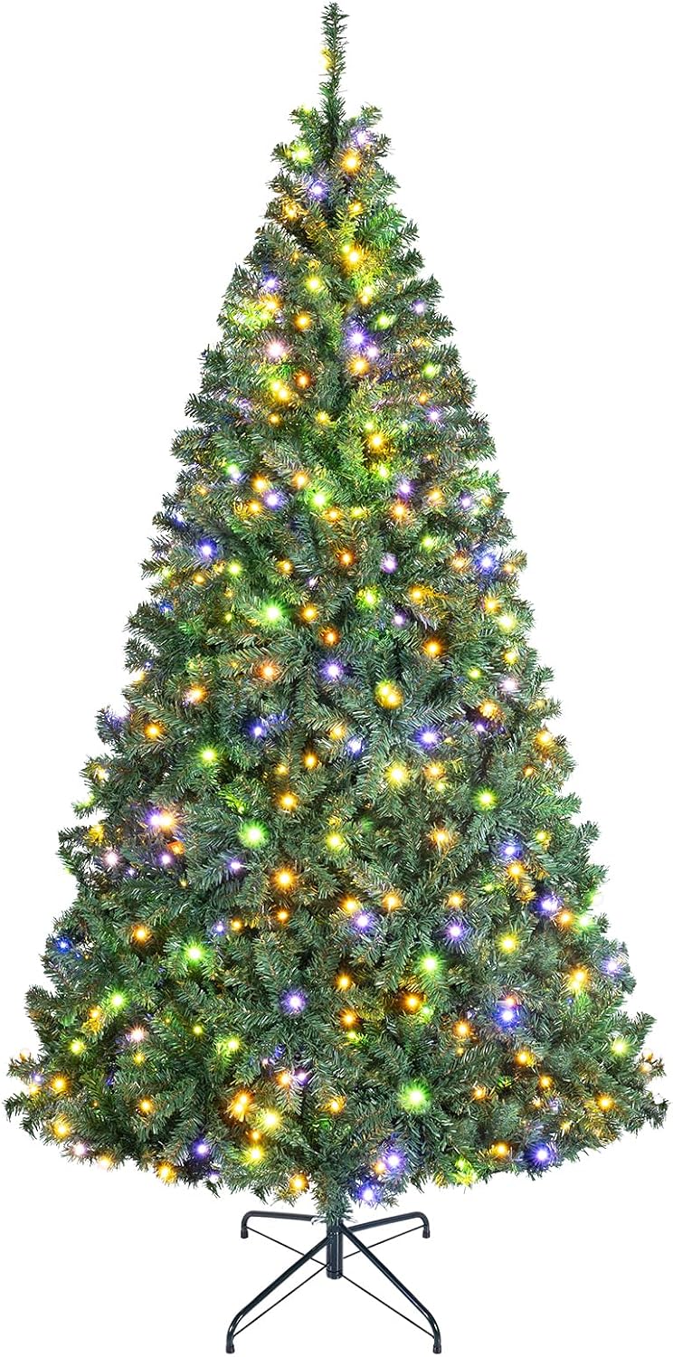 COSTWAY 7 FT Pre-lit Christmas Tree, Artificial Holiday Xmas Tree