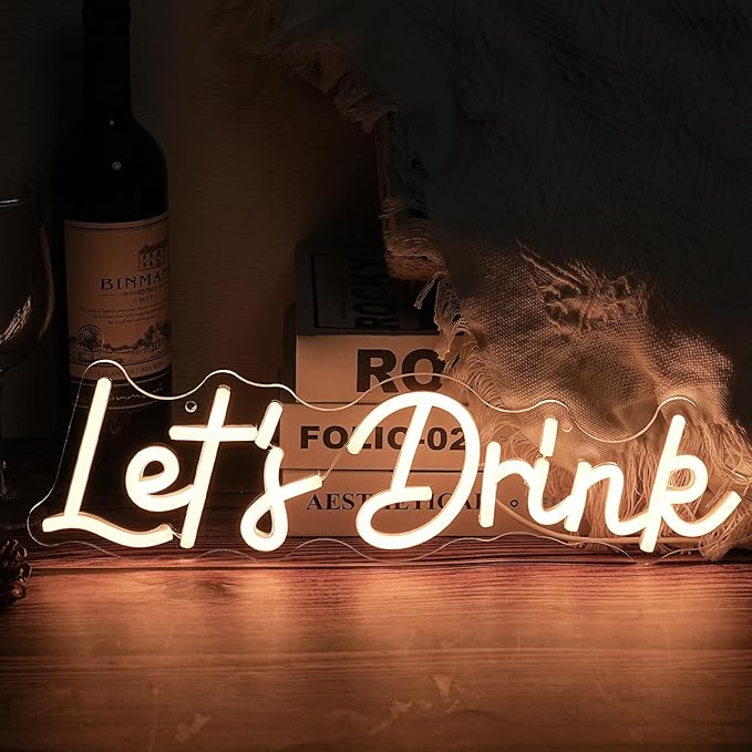 Let's Drink Neon Sign,Bar Neon Sign For Wall Decor,Warm White Led Signs Usb Powered,Living Room Decor, For Adult Boys Girls Bedroom Restaurant Hotel Party Birthday(16.5x4.7in)