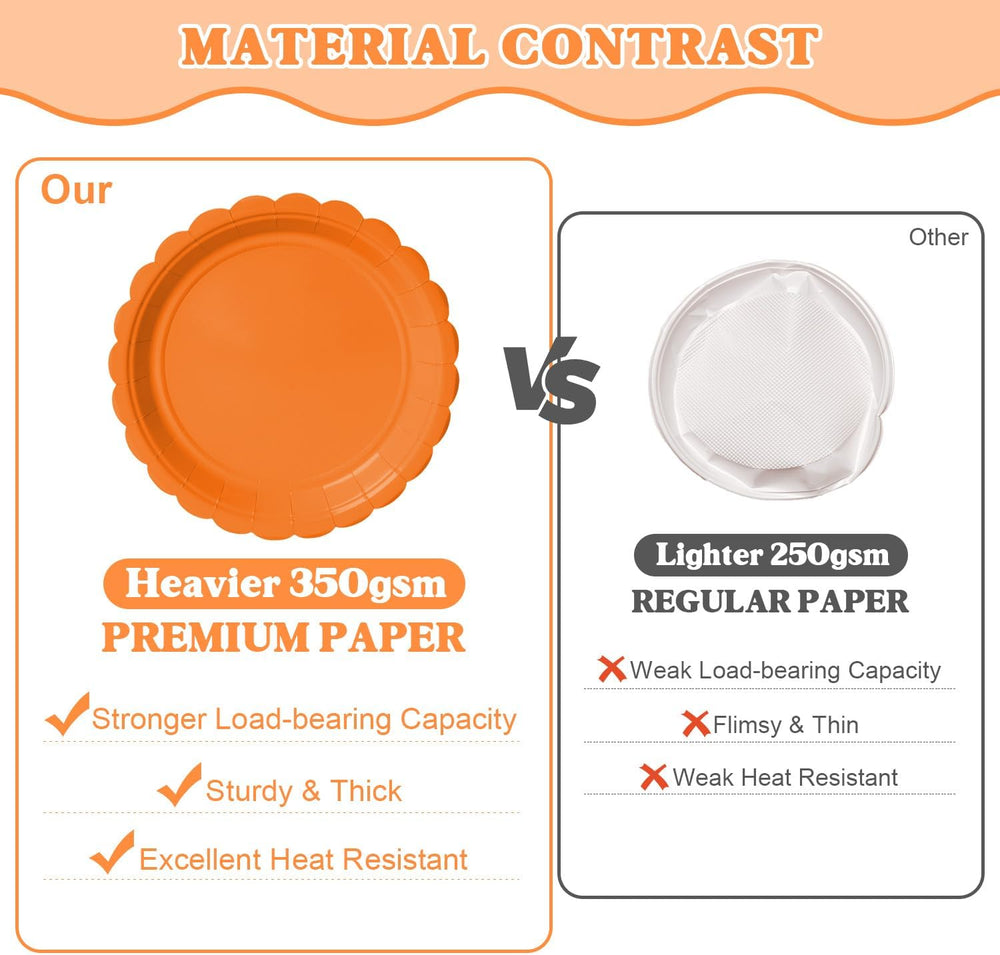 Vyntra 350 Pcs Orange Paper Plates and Napkins Party Supplies