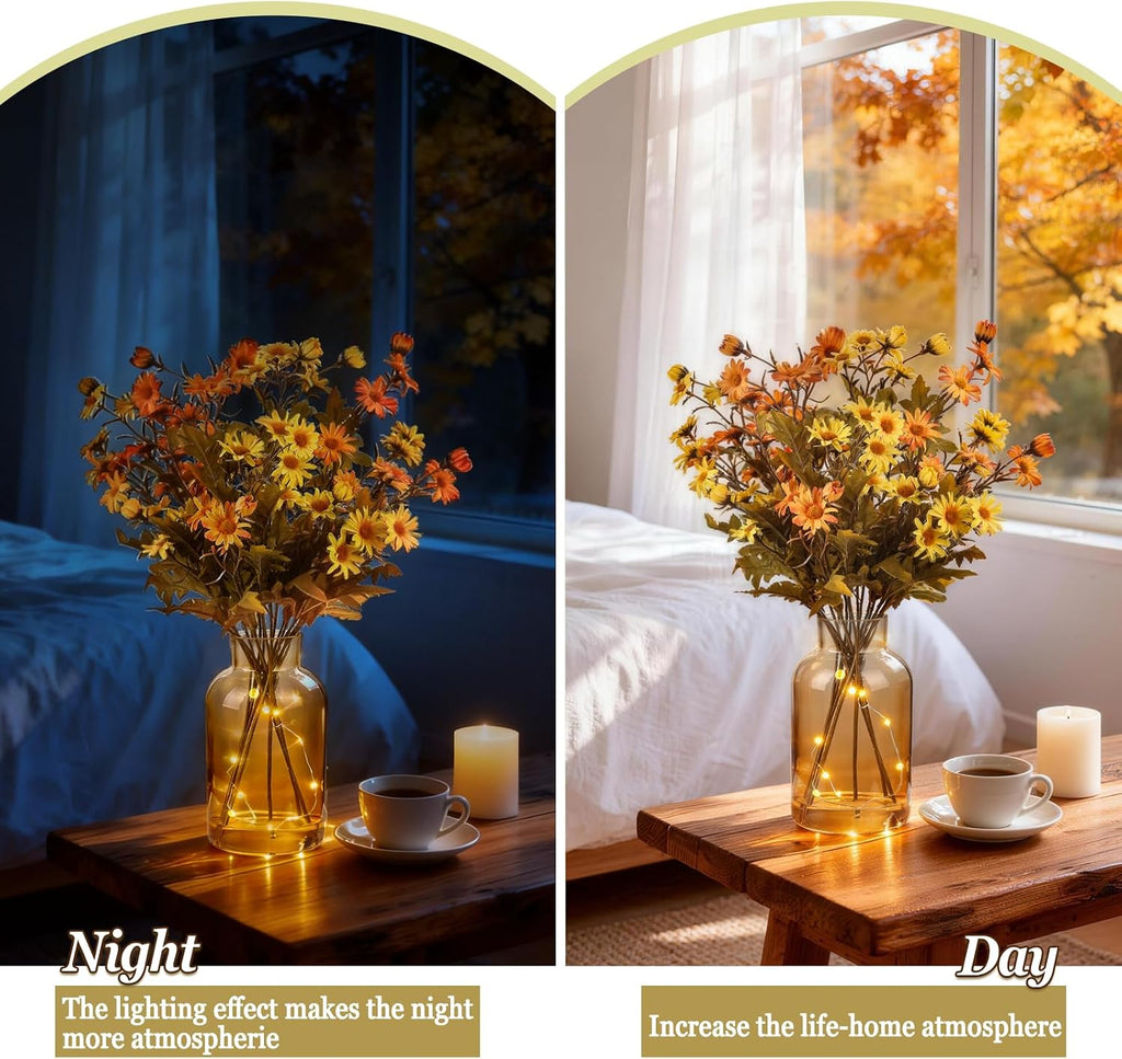 Artificial Daisy Flowers Fall Flowers in Amber Glass Vase with Faux Water
