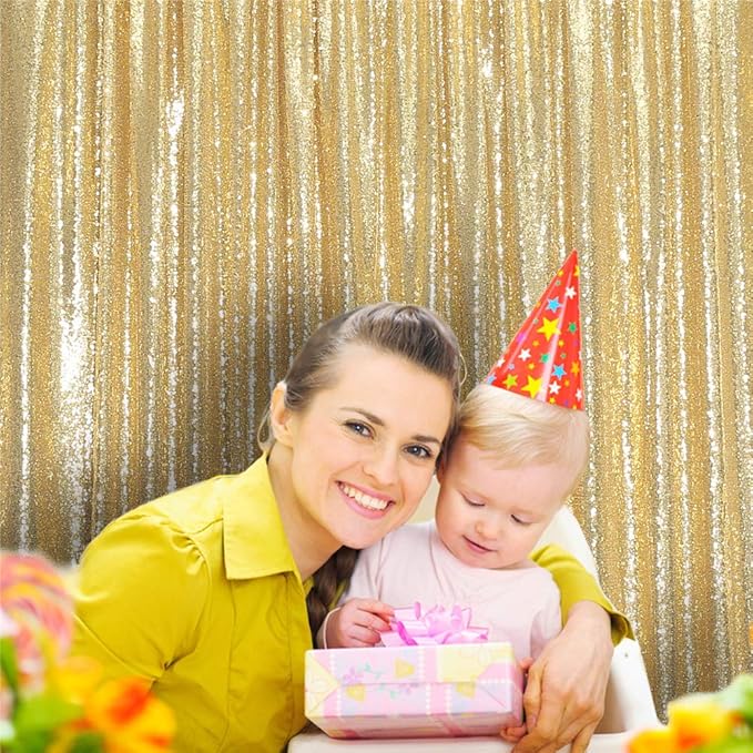 Eternal Beauty Gold Sequin Backdrop, 8x8 Ft Glitter Background Curtains for Shimmer Photography Party Wedding Birthday Back Drop Decor