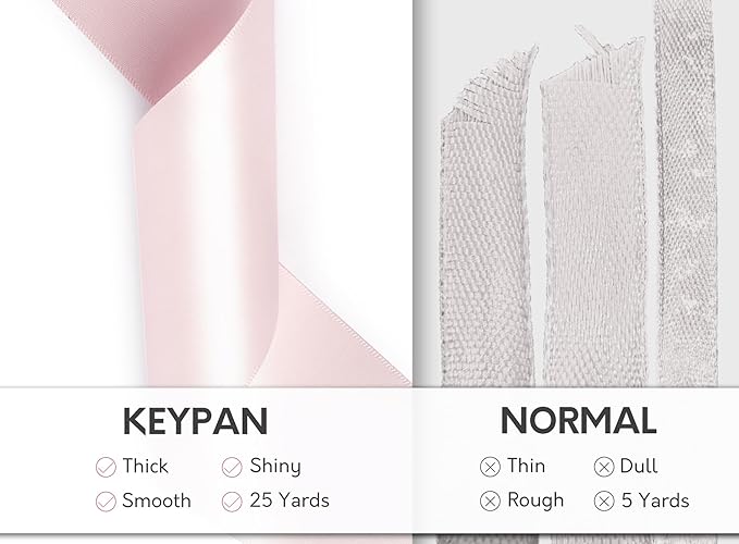 Light Pink Satin Ribbon 2.5 Inch Double-Faced Valentines Day Ribbons for Flower Bouquet Gift Wrapping Party Decor Wedding Invitation DIY Craft, 25 Yards