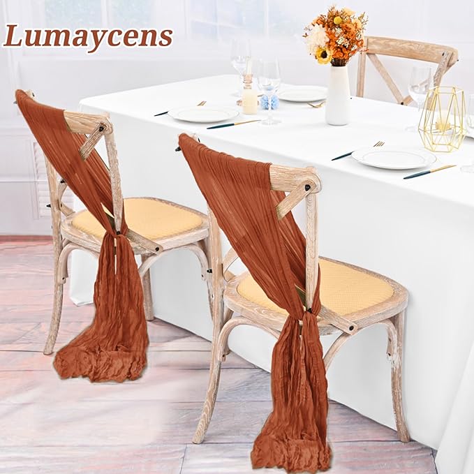 50 Pcs Cheesecloth Aisle Decorations Sashes - Universal Chair Covers for Wedding Reception Party Hotel Event (Terracotta)