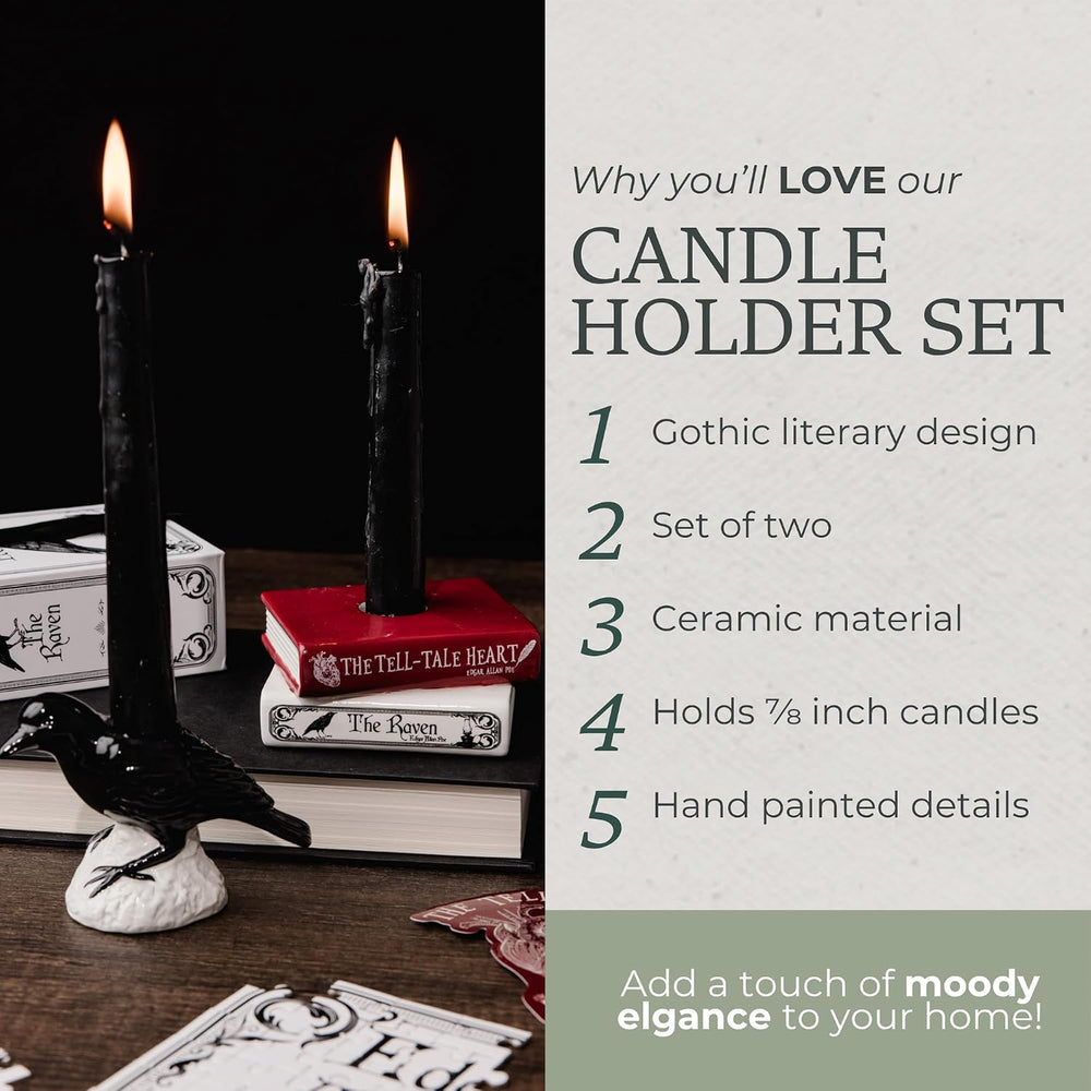 Steel Mill & Co. Ceramic Tapered Candle Holder Set of 2, The Raven