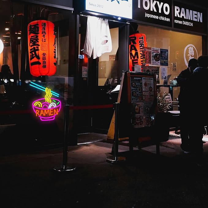 Ramen Neon Sign Dimmable LED Ramen Neon Light for Wall Decor Delicious Noodle Light Up Sign for Ramen Shop Resturant Dinning Room Kitchen (12"*15.5"USB)