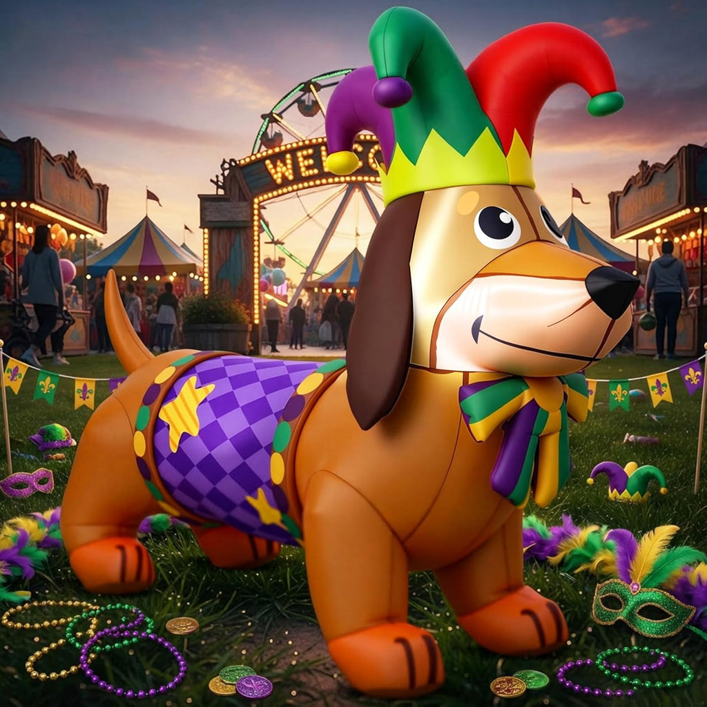 Leyndo 5.3 FT Mardi Gras Inflatable Decorations LED Dachshund Dog