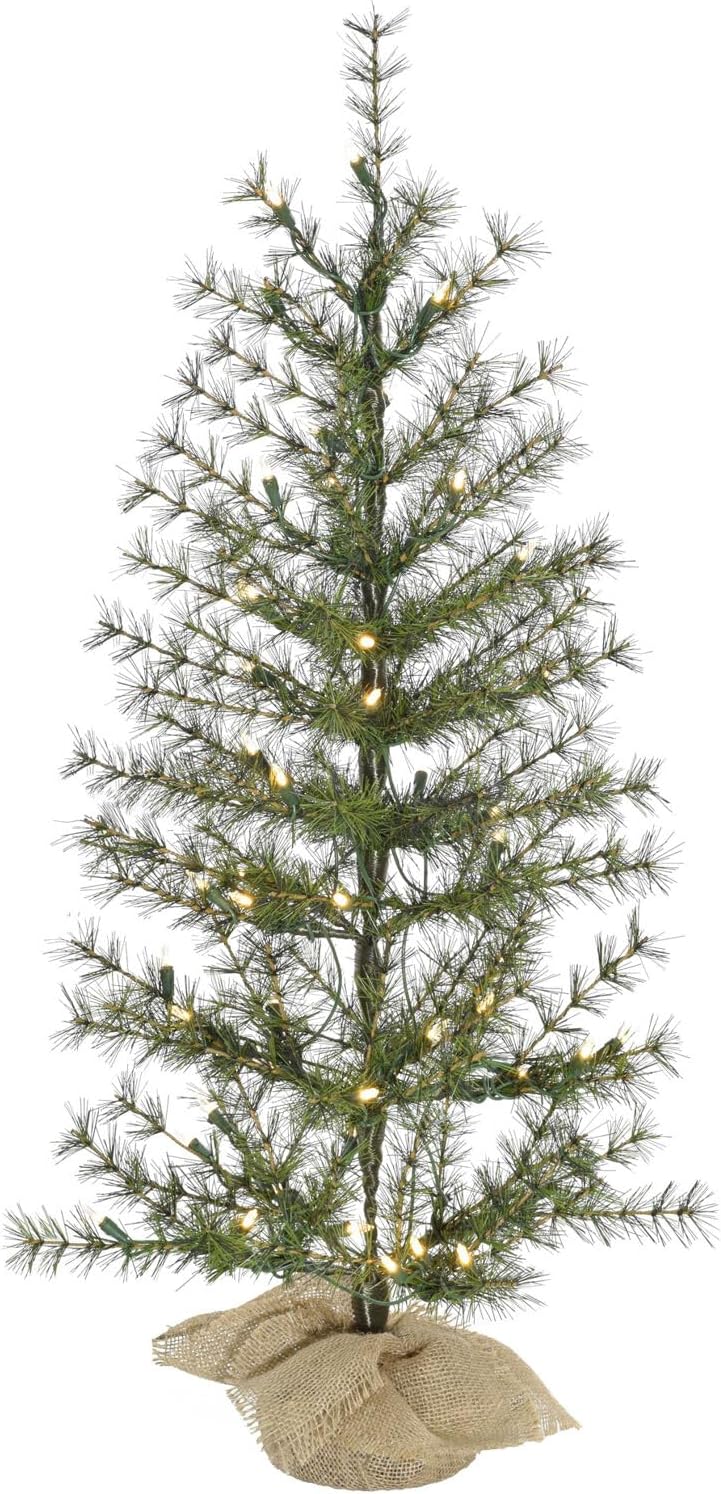 Fraser Hill Farm 3-Ft Farmhouse Tree in Burlap Bag with White LED Light