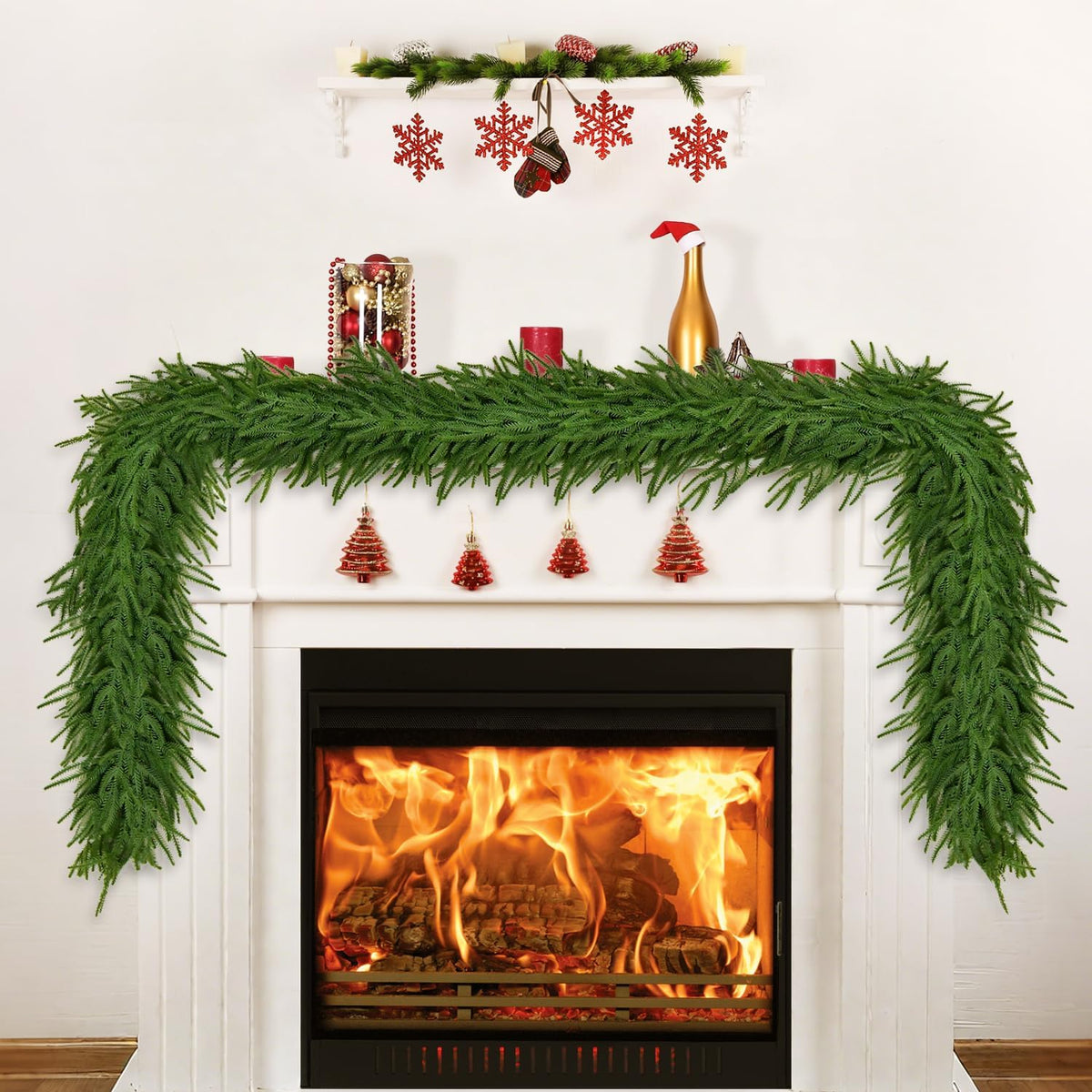 6FT Norfolk Pine Garland, Real Touch Artificial Greenery Garland, Flexible and Fluffable Christmas Garland Decorations for Mantle, Table, Staircase, Fireplace, Wall (6 Feet)