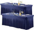 Wish Care 2 Pack Navy Blue Spandex Table Clothes for 8 Foot Rectangle Tables, 8FT Wrinkle Free Fitted Tablecloths Ruffles Design Table Cover for Party, Banquet, Wedding and Events