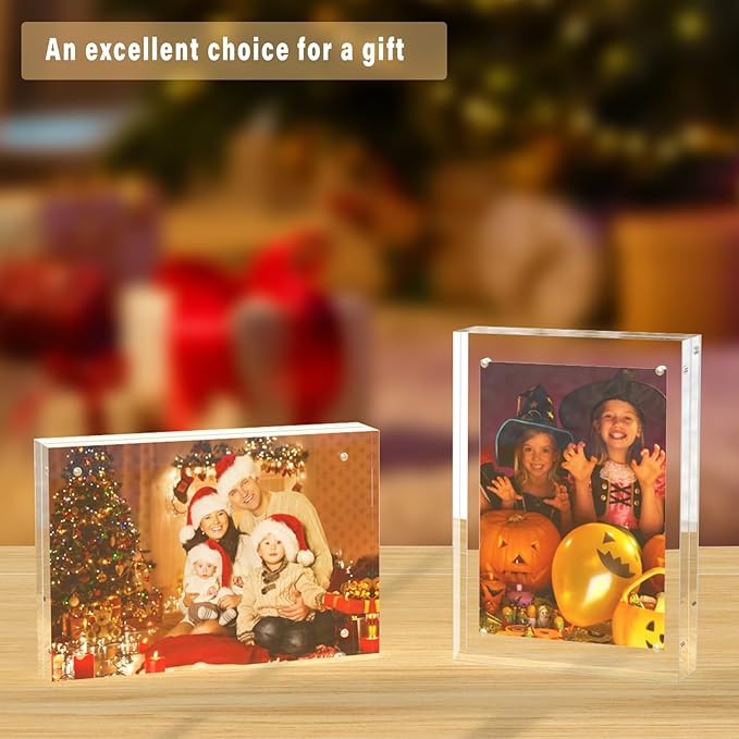 HELPLEX Acrylic Frame, 3 Pack 3.5x5 Acrylic Picture Frames, 20mm Thicker Frameless Clear Frame Double Sided Magnetic Frame, Free Standing Desktop Display Stand Acrylic Frames, 3.5x5(3 PACK)