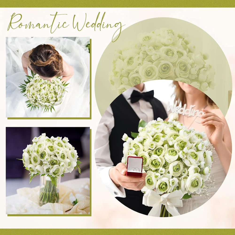 Giegxin 48 Pcs Ranunculus Artificial Flower, White,Green