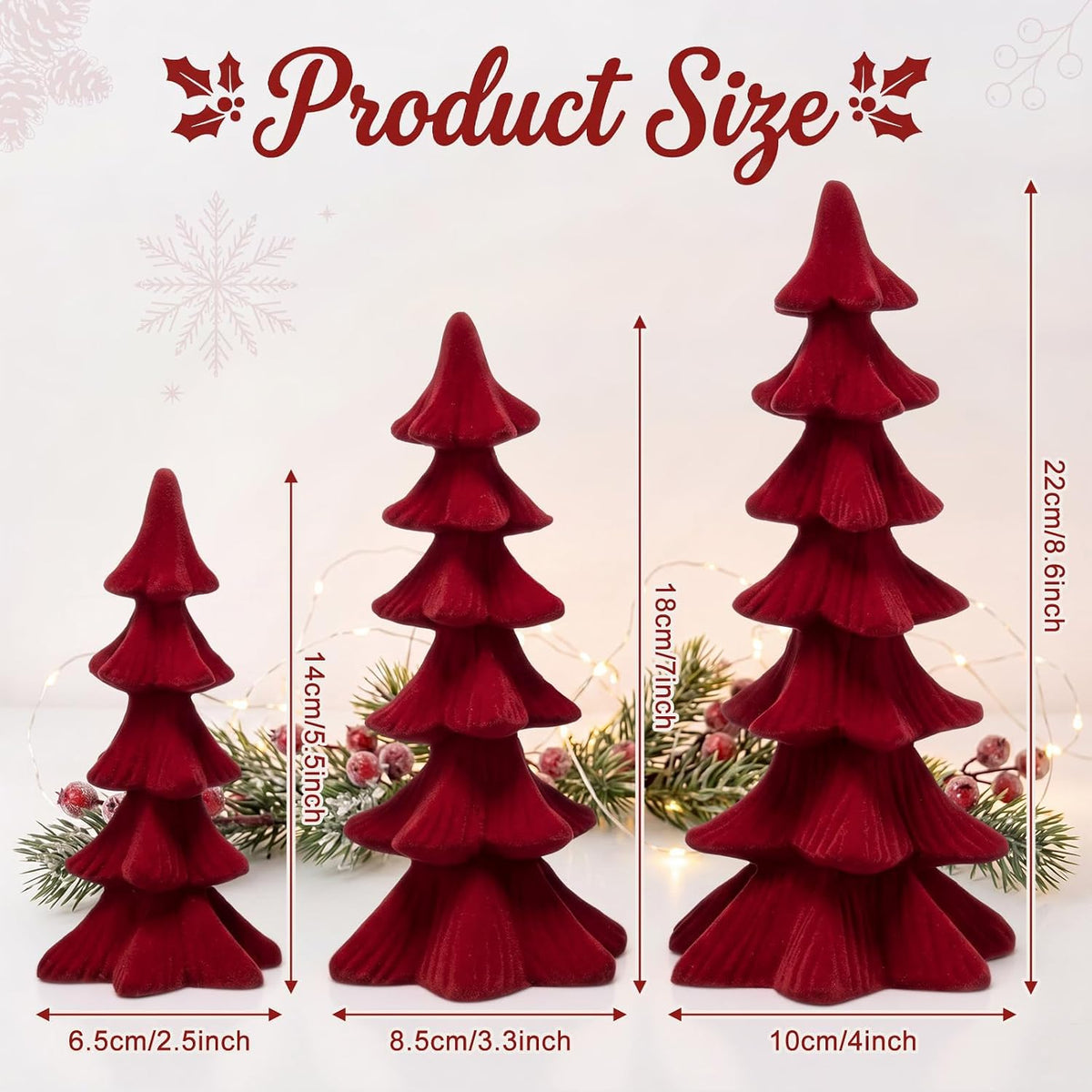 newwiee 3 pcs christmas velvet trees velvet tabletop,claret, close-up detail