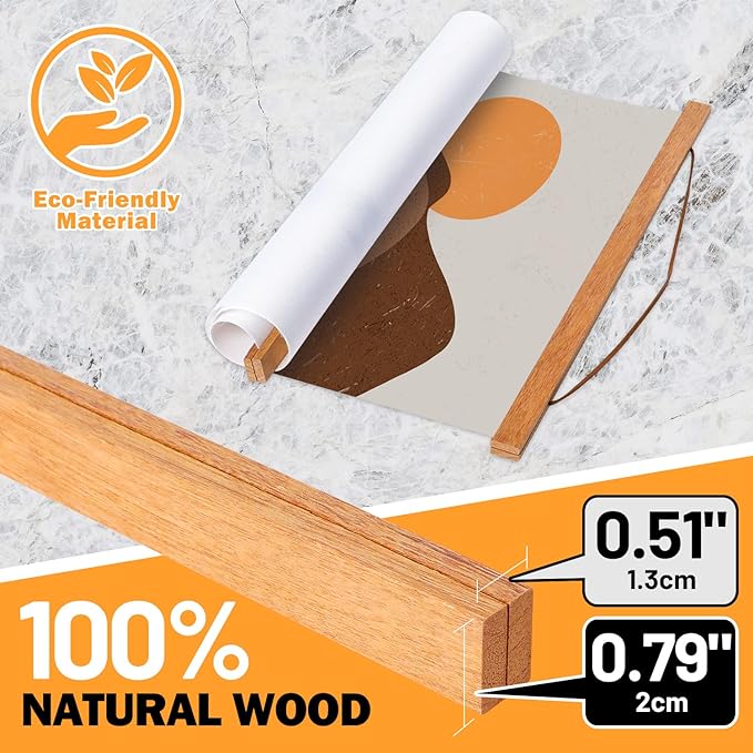 Poster Frame Frames 120x80 120x90, Magnetic Light Wood Wooden Poster Hangers Hanger Hanging Kit for Canvas Artwork Art Print (120cm /47",Teak Colour)