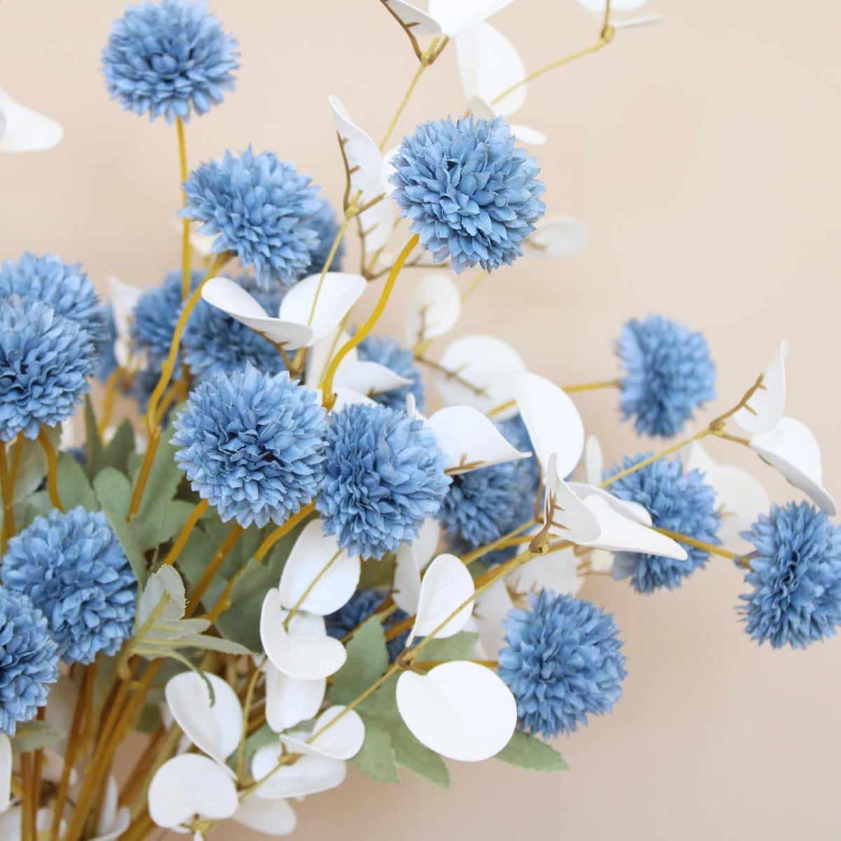Faux Dusty Blue Flowers, 12 Blue and White Floral Stems For Centerpieces