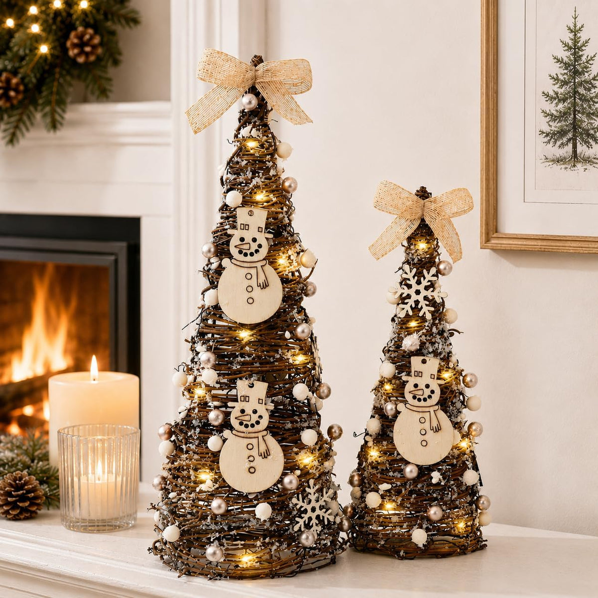 christmas table tree,snowman winter table tree decorations centerpiece,led, close-up detail