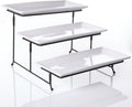 Partito Bella 3 Tier Swiveling Plate Rack Stand Including Three 12x6 Pro-Grade Porcelain Platters for Presentations of Any Kind – Thicker Sturdier Collapsible Stand and Stackable Platters