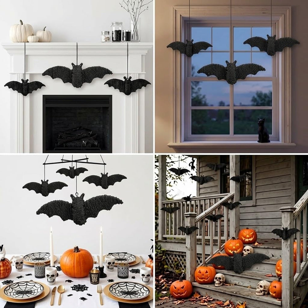 3 Pcs Halloween Woven Big Bats Wall Decor,Handwoven Rattan Hanging Decor