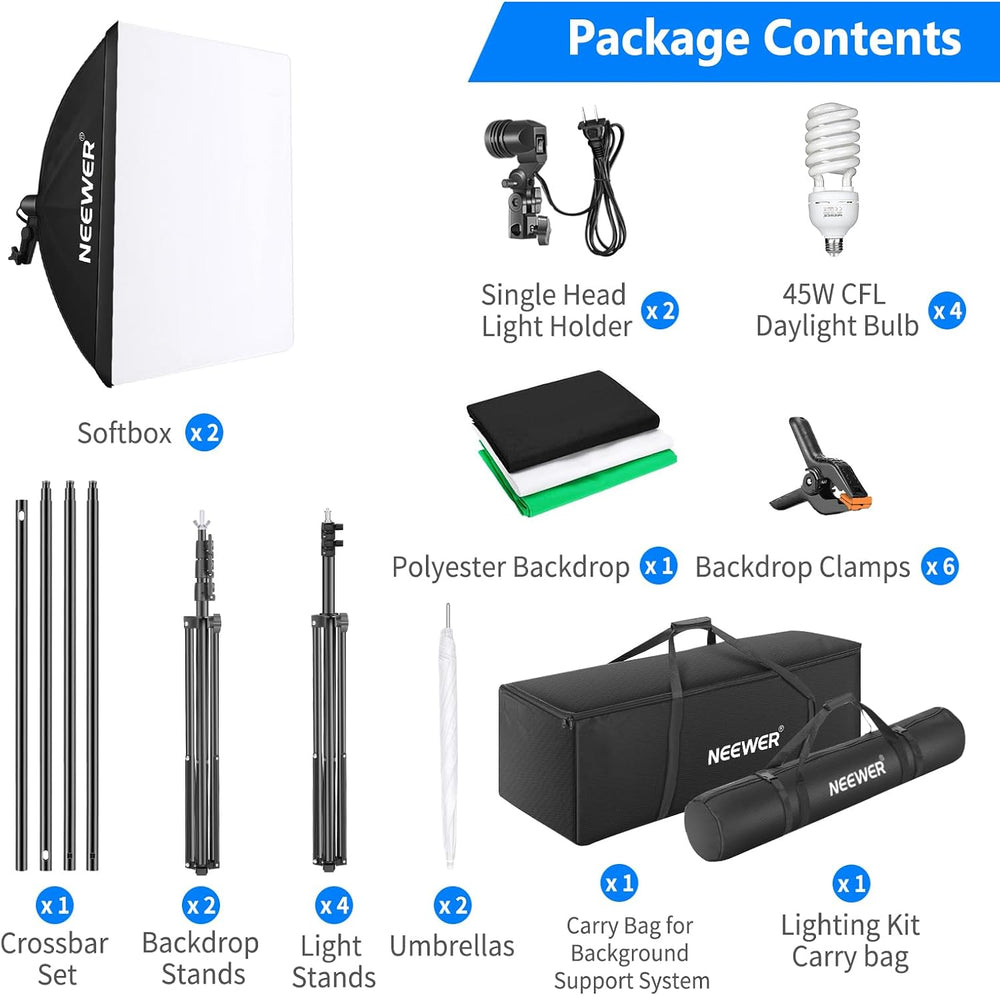 NEEWER Photography Lighting kit with Backdrops, 8.5x10ft Backdrop Stands, UL ...