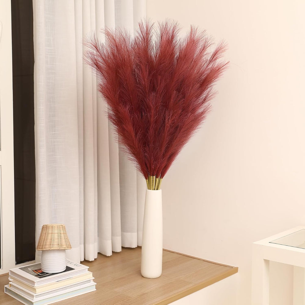 Wertuirk Burgundy Pampas Grass Decor, 8 Pcs 45 Inch Tall Large Faux Pompous
