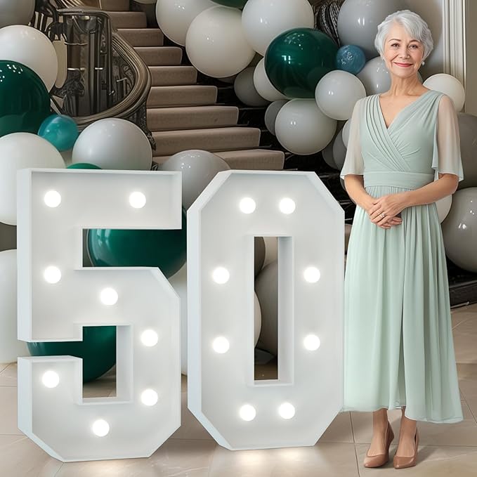 Marquee Numbers 3 Feet Tall Big Light Up Numbers 50th Birthday Decorations Women Men White Anniversary Party Decor Large Cardboard Prop Backdrop Sign 50