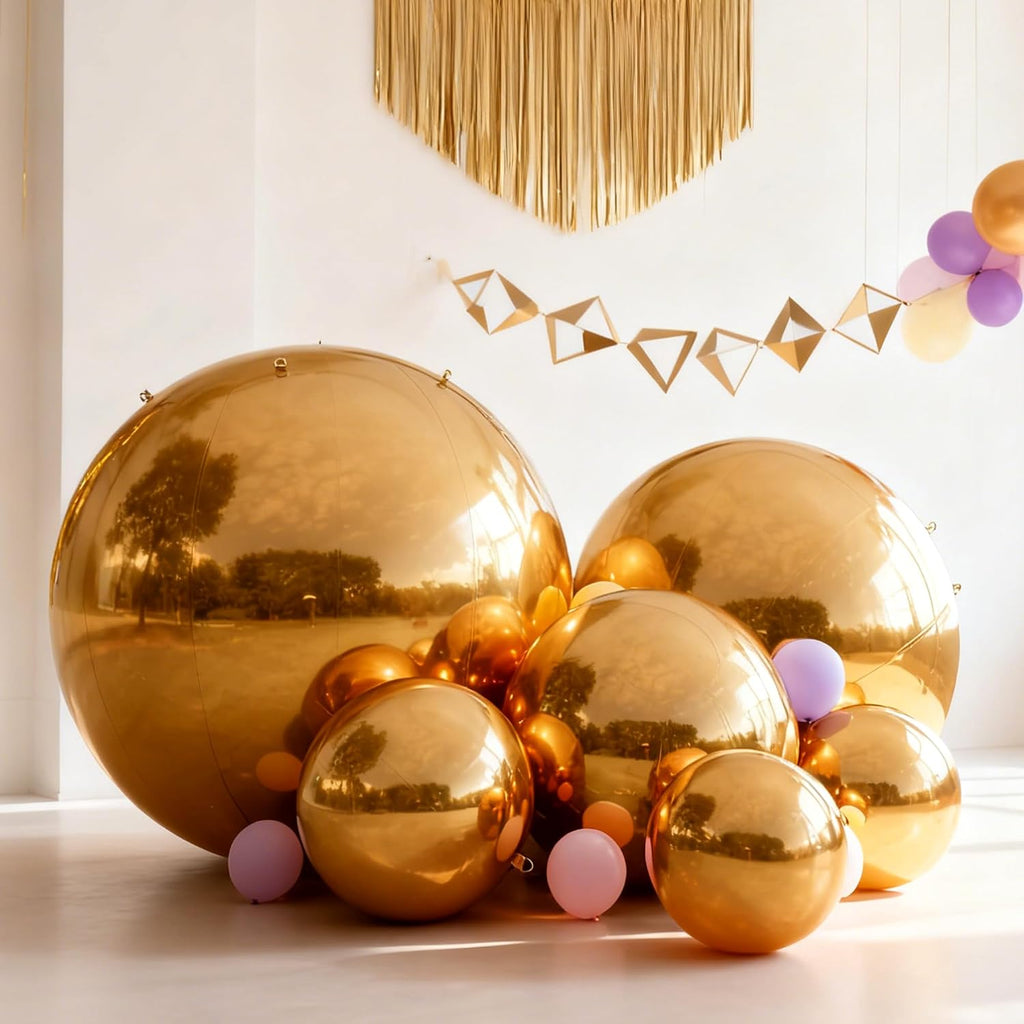 large inflatable mirror ball 6pcs yard big gold shown in use