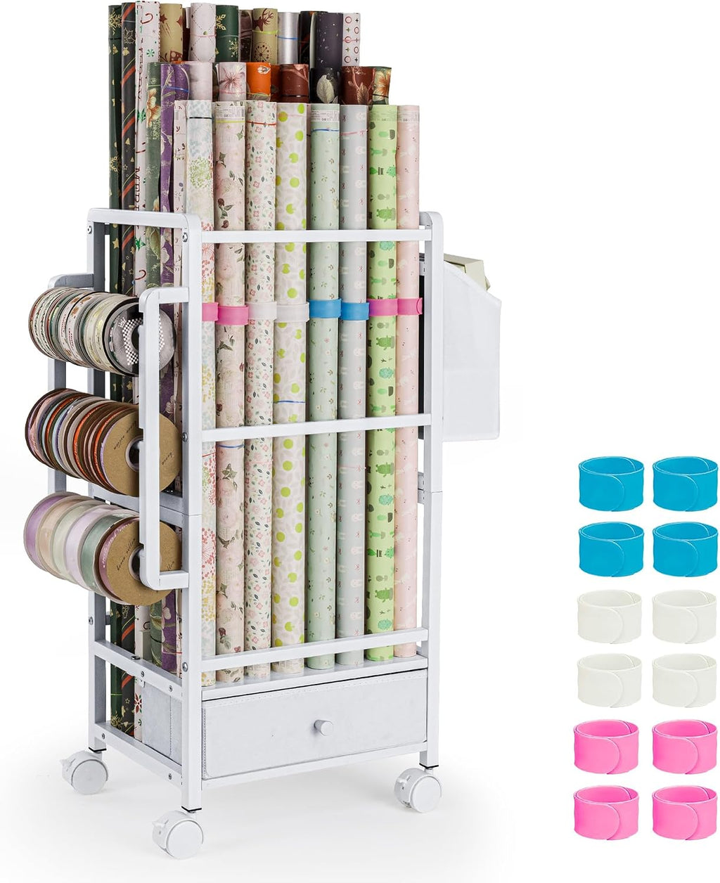 Aquzee Wrapping Paper Storage, Adjustable Gift Wrap Station with Drawer