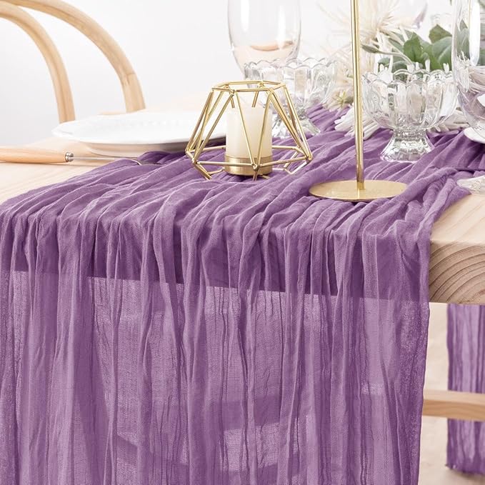 MLMW 6 Pack Fall Table Runner Purple Cheesecloth Boho Rustic Sheer Cheese Cloth Table Runner 160 inch 13.3ft for Halloween Wedding Party Baby Bridal Shower Birthday