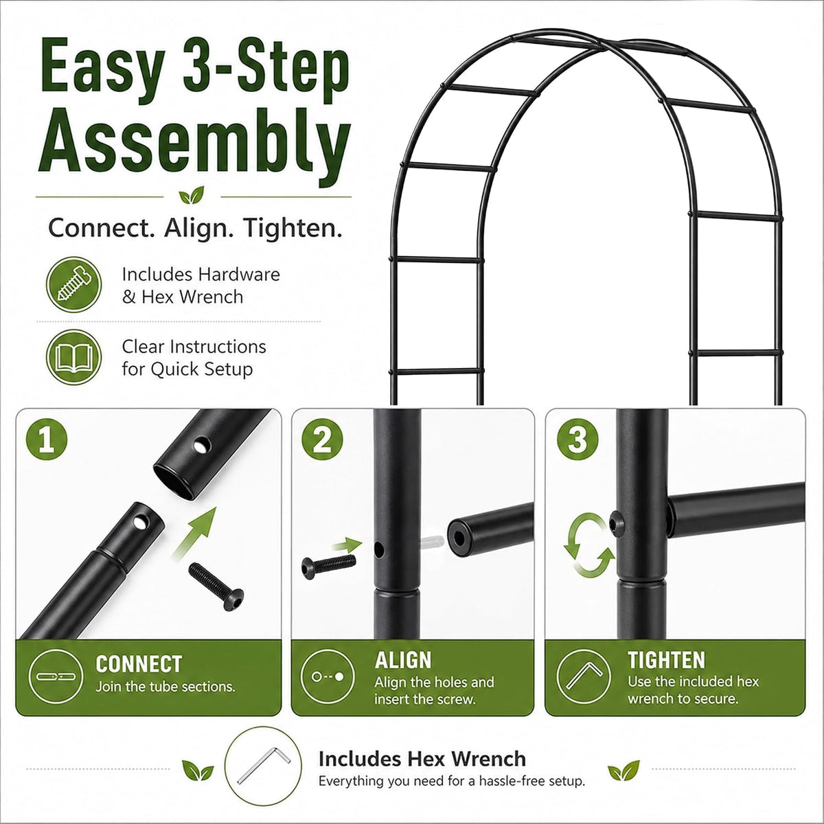 sunlph thickness metal garden arch trellis for climbing, package contents