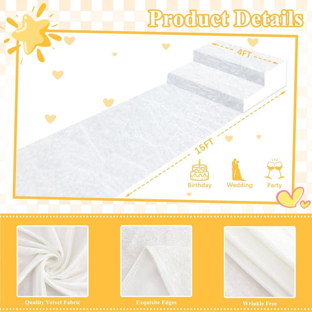 FOTSHARER White Aisle Runner for Wedding Velvet Aisle Runner Rug 4FTx15FT Wed...