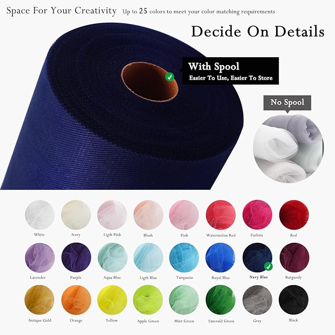 Navy Blue Tulle Fabric Rolls 54 Inch by 40 Yards Tulle Bolt Spool for Wedding Decorations DIY Tutu Baby Shower Table Skirt Ceiling Decor Birthday Party Craft Supplies