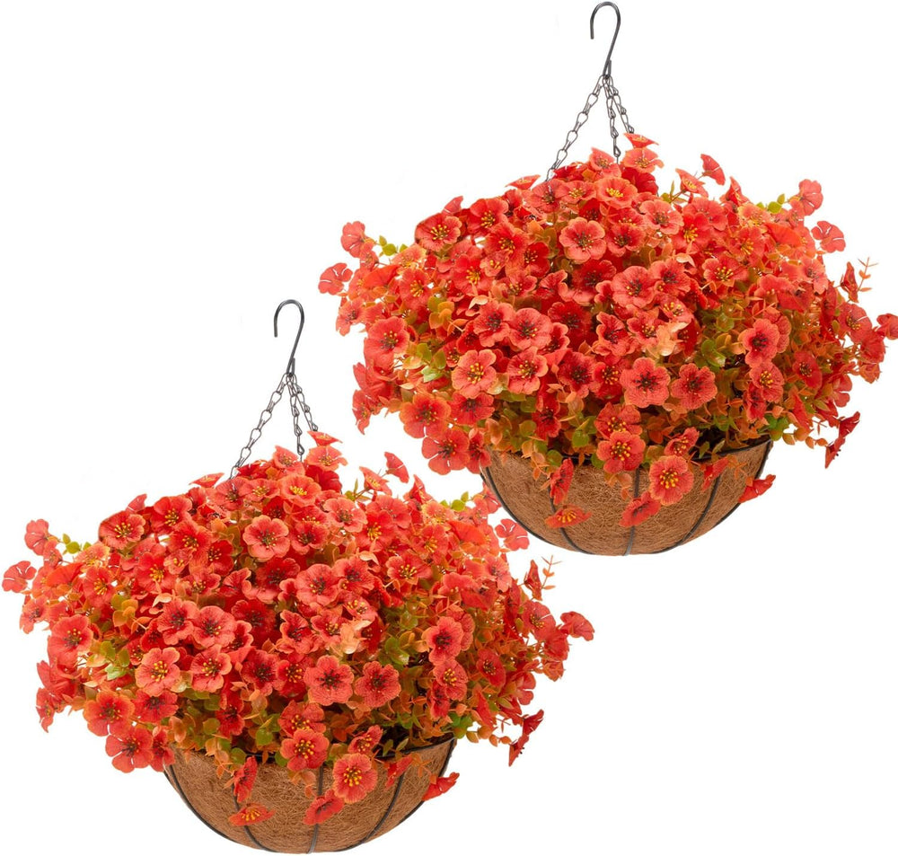 Artificial Outdoor Flowers with Hanging Baskets, 24pcs Fake Fall Mums Flower ...