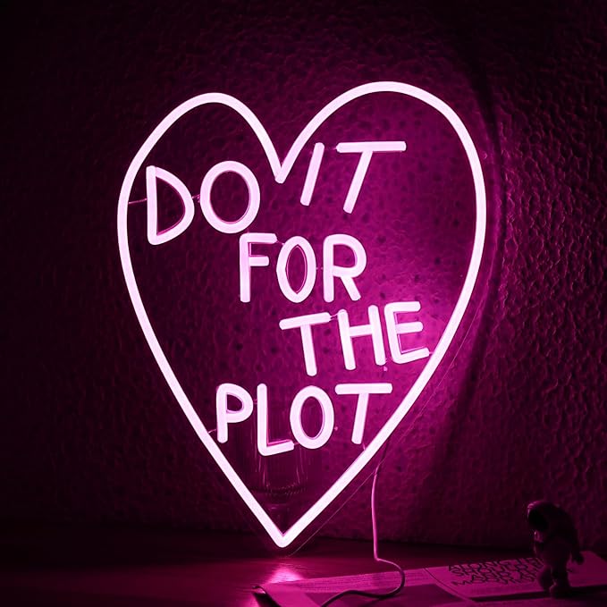 Do It For The Plot Neon Sign Dimmable Pink Words Neon Light for Wall Decor USB Led Heart Neon Light Sign for Bedroom Living Room Wedding Party Bar Neon Sign