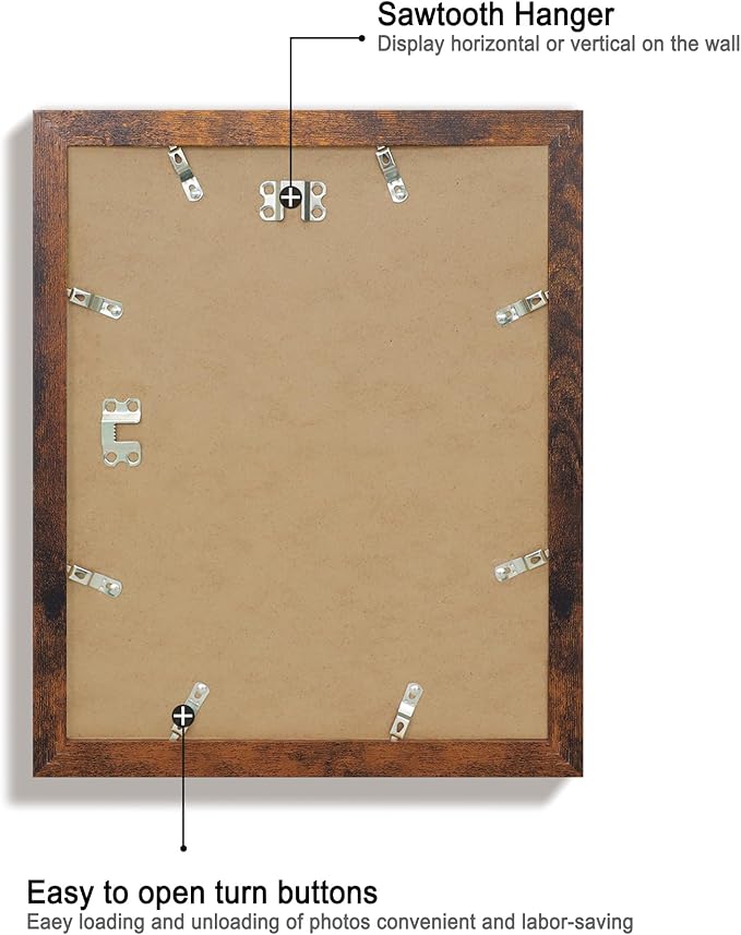 11x14 Picture Frame Set of 4 with Tempered Glass, Rustic Frame Display 8x10 Pictures with Mat or 11 x 14 Without Mat, Wooden Photo Frames for Wall Mounting