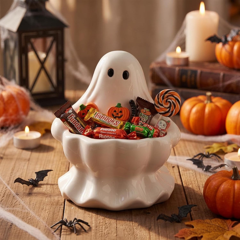 Meanplan Halloween Ghost Candy Bowl White Ceramic Ghost Candy Dish