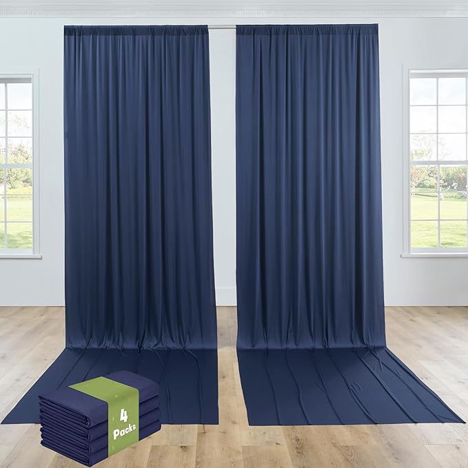 PartyVillage 20ft×15ft Navy Blue Backdrop Curtain for Wedding Parties, 4 Panels Wrinkle Free 15 FT Long Polyester Photo Backdrop Drapes Back Drop Cloth for Birthday Photography Background