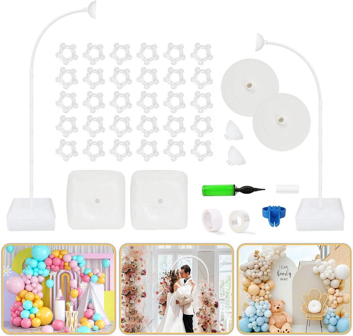 Bazen 2PK 8.2FT & 6FT Balloon Arch Stand White for Wedding Arch