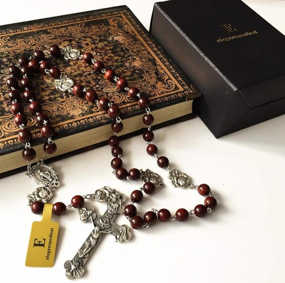 elegantmedical Handmade Rare Fragrance Red Sandalwood Beads ROSE ROSARY NECKL...
