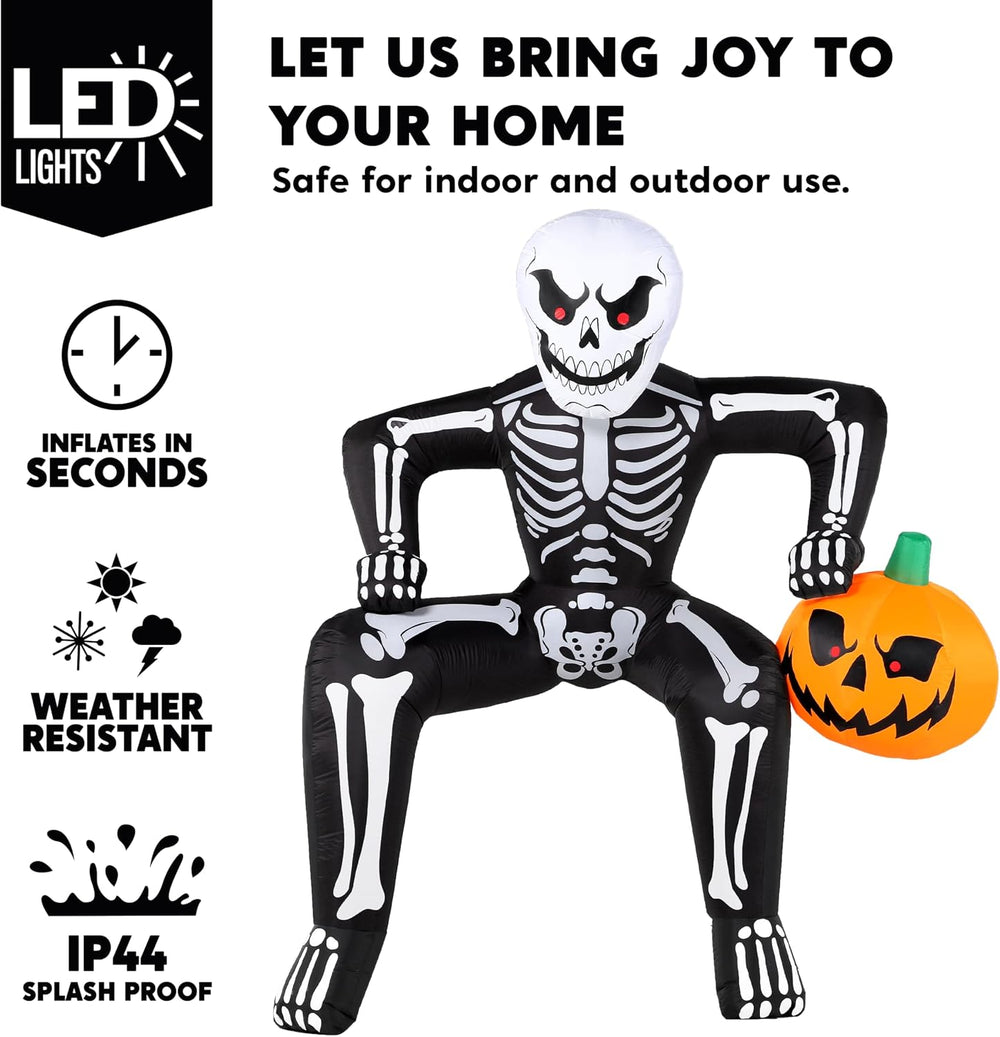 JOYIN 8.5ft Halloween Inflatable Skeleton, Blow Up Skeleton Holding Pumpkin f...