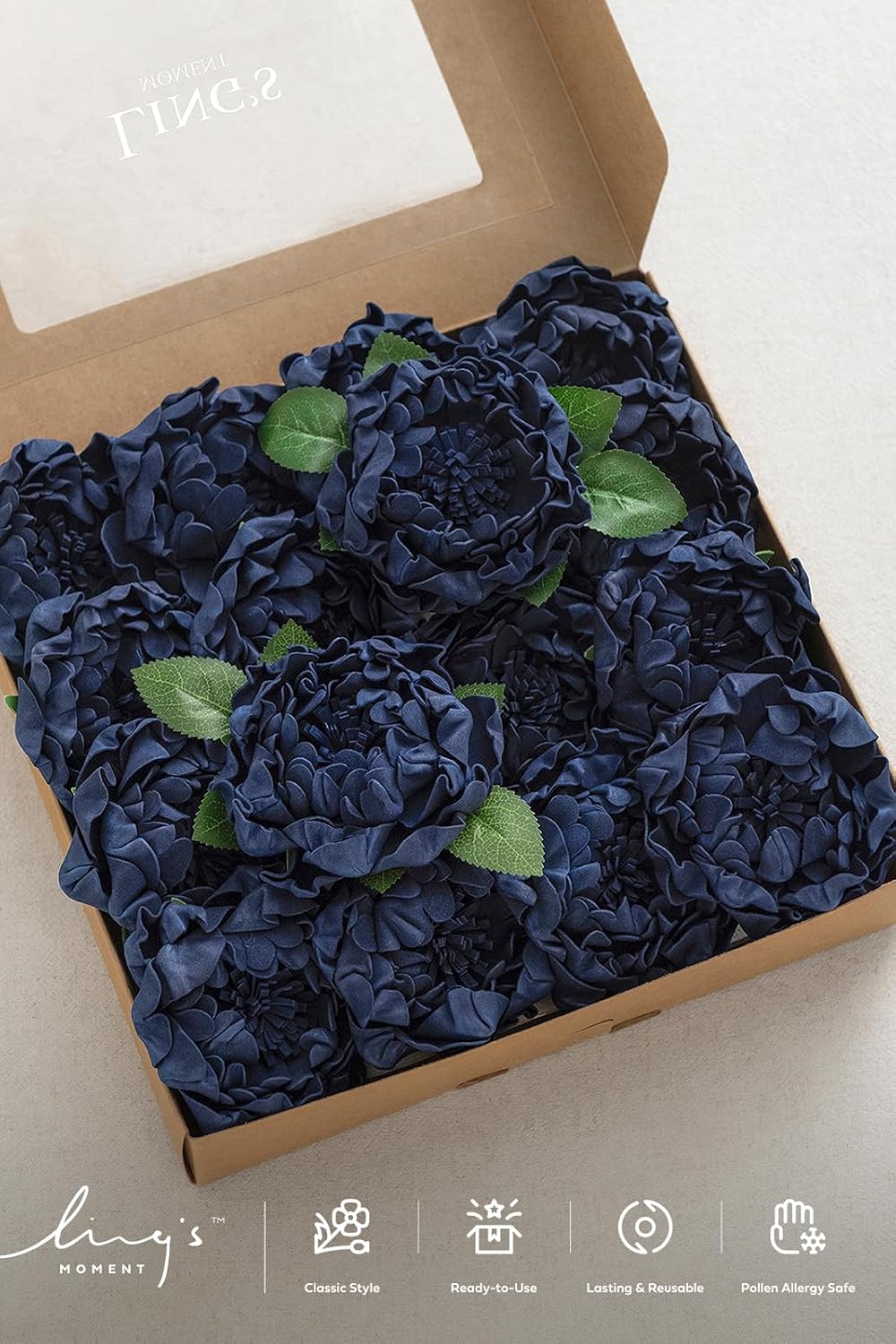 Ling's moment Flowers 16pcs Navy Blue Blooming Peonies Artificial Flowers...