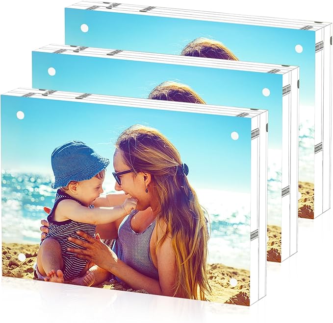HELPLEX Acrylic Frame, 3 Pack 3.5x5 Acrylic Picture Frames, 20mm Thicker Frameless Clear Frame Double Sided Magnetic Frame, Free Standing Desktop Display Stand Acrylic Frames, 3.5x5(3 PACK)
