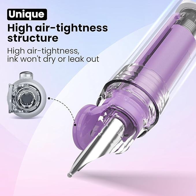 WRITECH Fountain Pen Fine Nib: Retractable Black Ink Pens Set Includes 5 Ink Cartridges Smooth Writing for Calligraphy Sketching Journaling Gift (Purple)