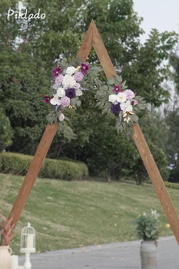 Faux Flower Swag Set of 2 for Wedding Welcome Signs Floral Swag Wedding Reception Ceremony Signs Decor (Lavender & Cream)
