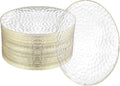 R-kay 100 Pack 7 Inch Clear Plastic Plates - Hammered Gold Rimmed Sturdy, Durable And Extra Heavy duty Gold Plastic Dessert, Appetizer Plates Disposable For All Occasions