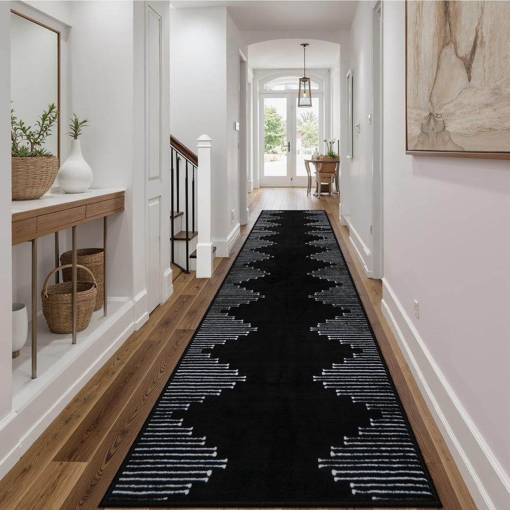 Black Runner Rug, 2.6x10 Low Pile Long Soft Black Carpet Runners