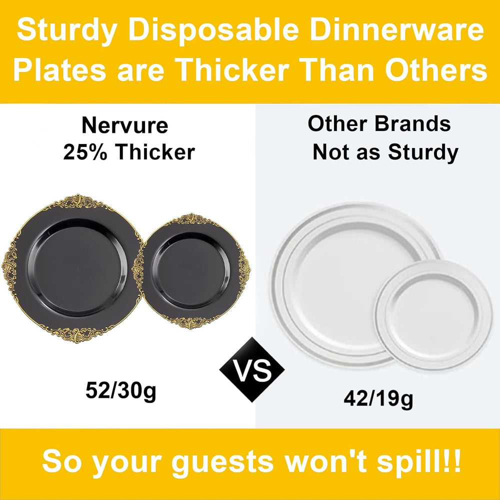 Nervure 100Pcs 10.25'' Black Plastic Plates, Party Plates for 100Guests